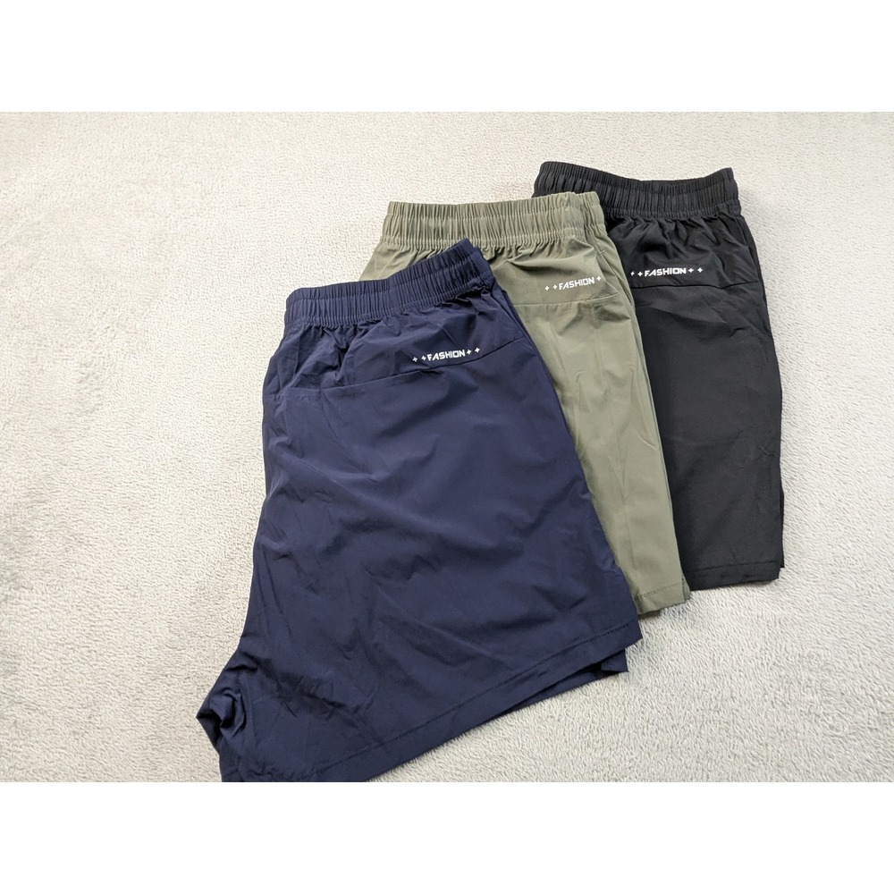 Fashion Mens Athletic Shorts Bundle 3 Pack Navy Green Black Size L 4 Inch Inseam